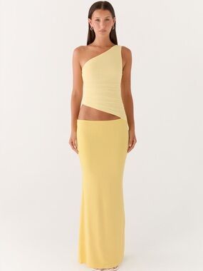 PEPPERMAYO Seranella One Shoulder Maxi Dress - Yellow - Size 8 - Vacation Dress